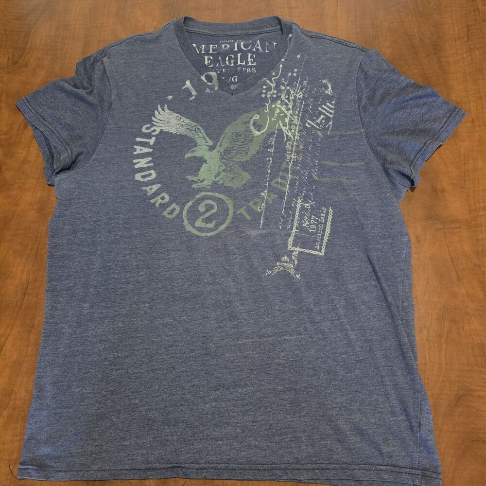 American Eagle 2011 V-Neck Burnout Distressed Logo Athletic Fit Short Sleeve Tee